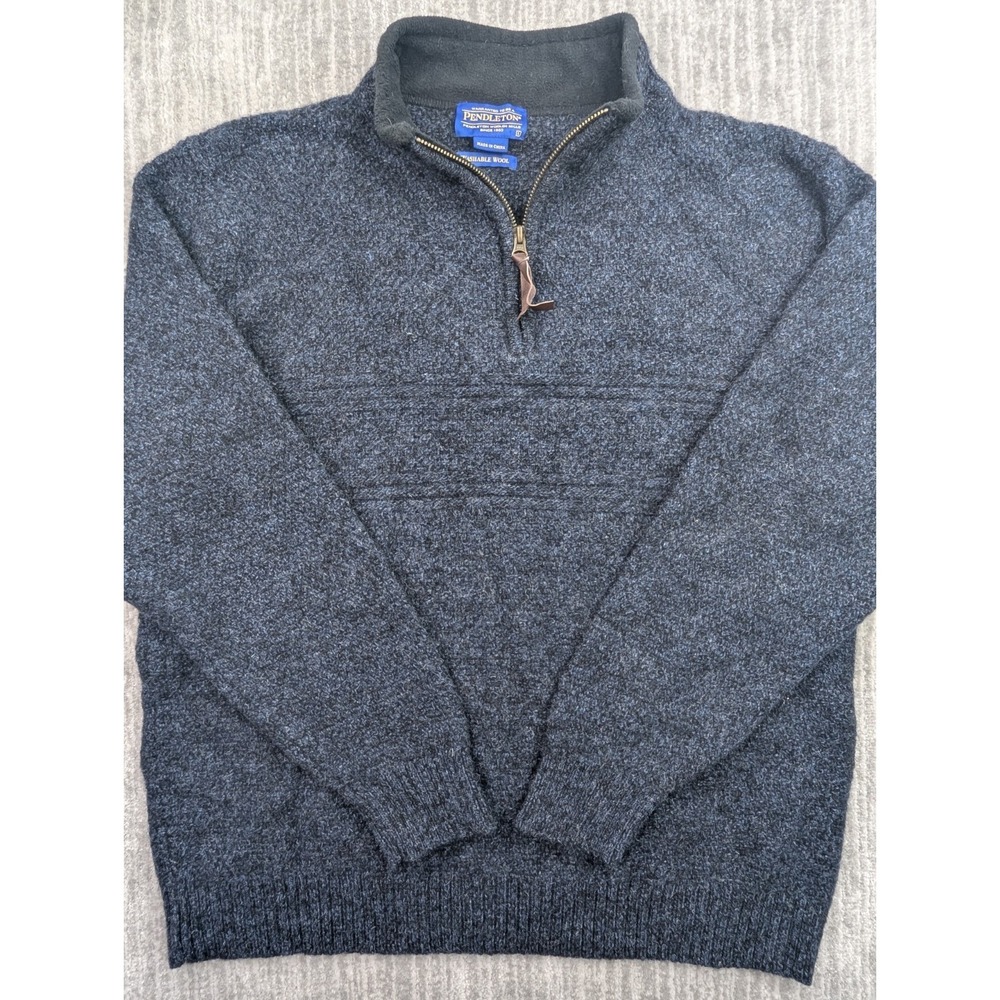 Pendleton Shetland Mens Blue 100% Washable Wool 1/4 Zip Pullover Sweater Large